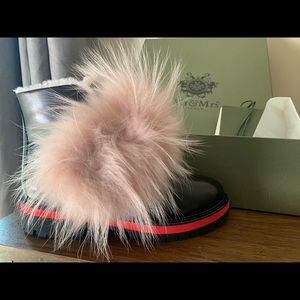 Mr&Mrs Italy - leather biker booties with pink fur
